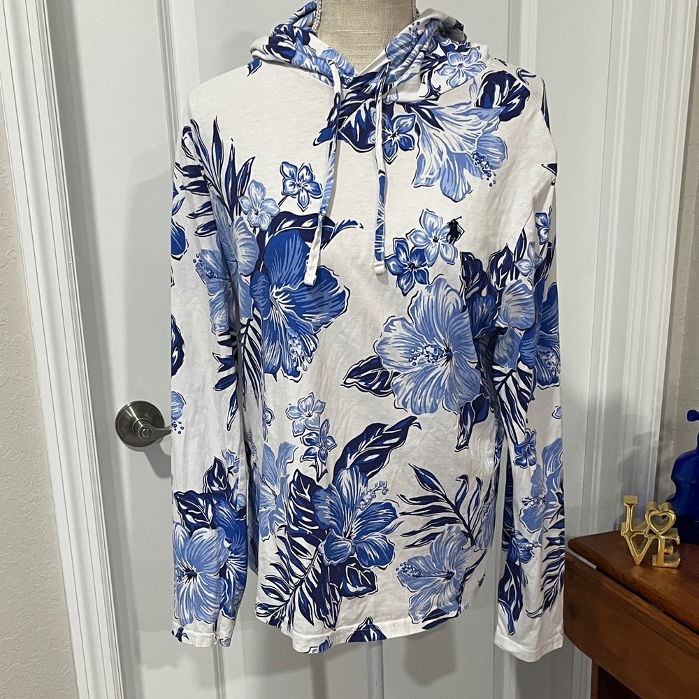 POLO Ralph Lauren VTG Popover Hawaiian Hibiscus Hoodie SZ M RARE
